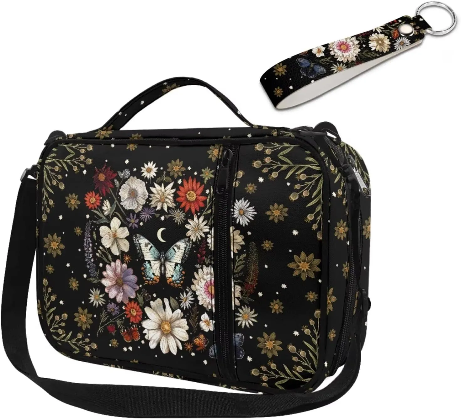 Bible Bags and Totes for Women With Pockets and Handle Girls Casual Lightweight Floral Butterfly Graphic Bible Cover Church Bag for Worship School Travel Outdoor,Black