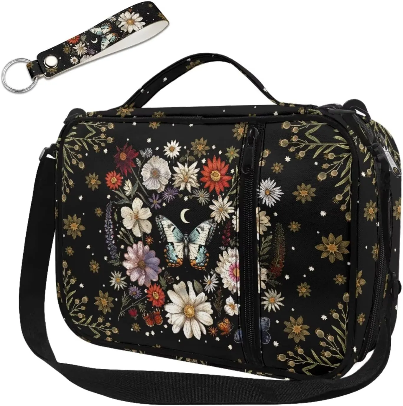 Bible Bags and Totes for Women With Pockets and Handle Girls Casual Lightweight Floral Butterfly Graphic Bible Cover Church Bag for Worship School Travel Outdoor,Black