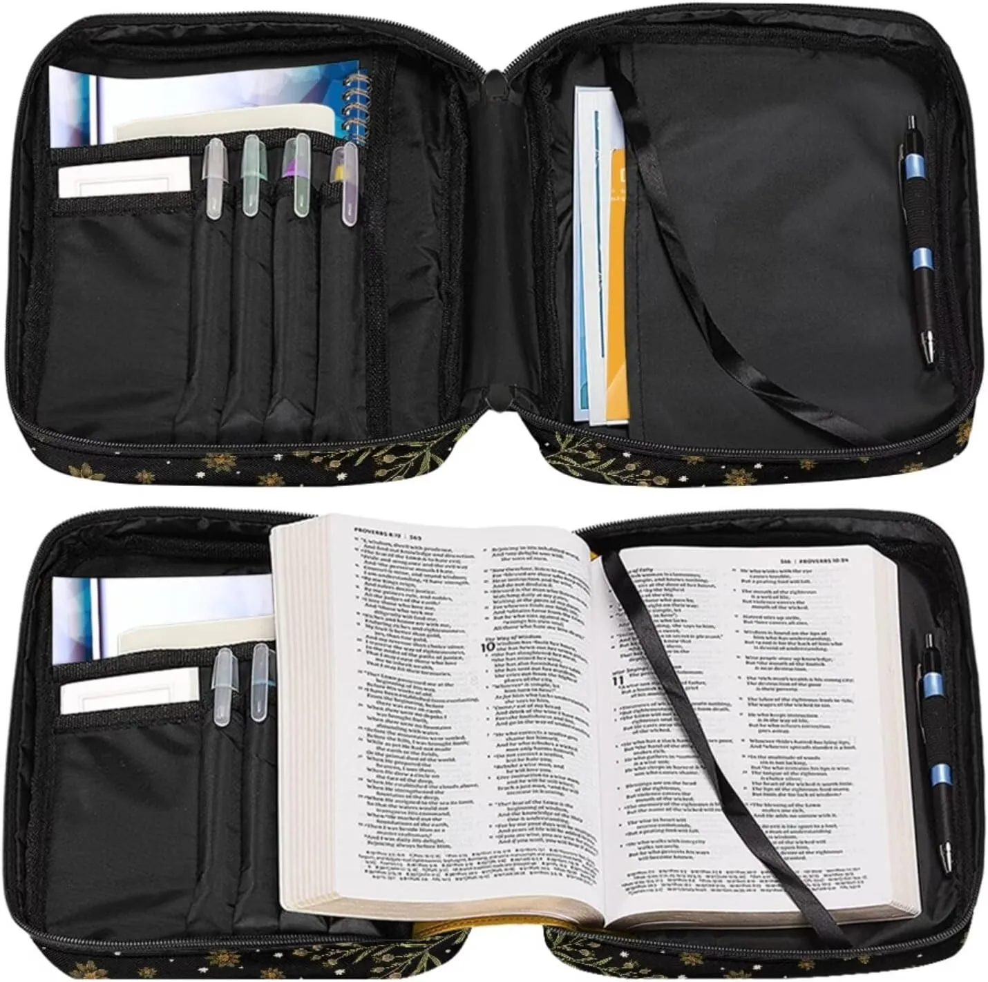 Bible Bags and Totes for Women With Pockets and Handle Girls Casual Lightweight Floral Butterfly Graphic Bible Cover Church Bag for Worship School Travel Outdoor,Black