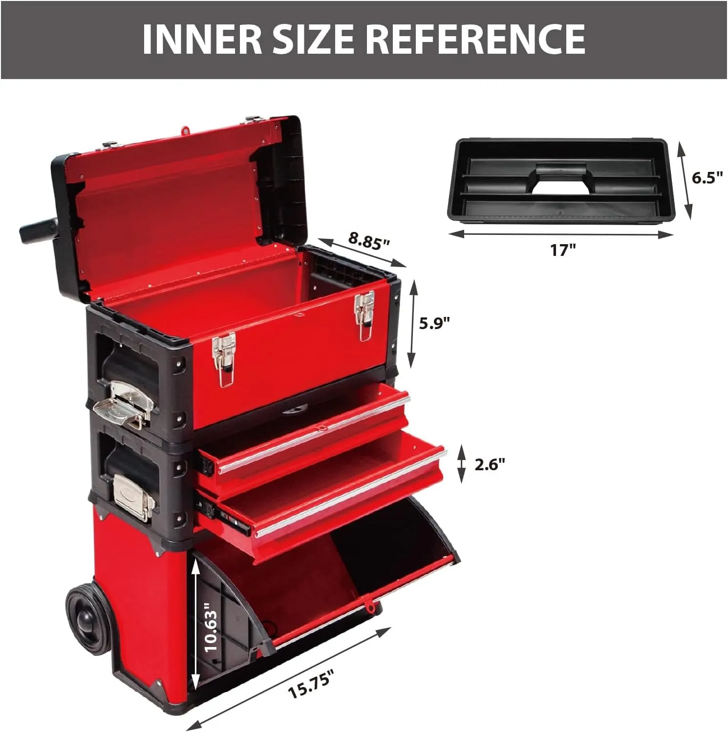 BIG RED TRJF-C305ABD-1 Garage Workshop Organizer: Portable Steel and Plastic Stackable Rolling Upright Trolley Tool Box