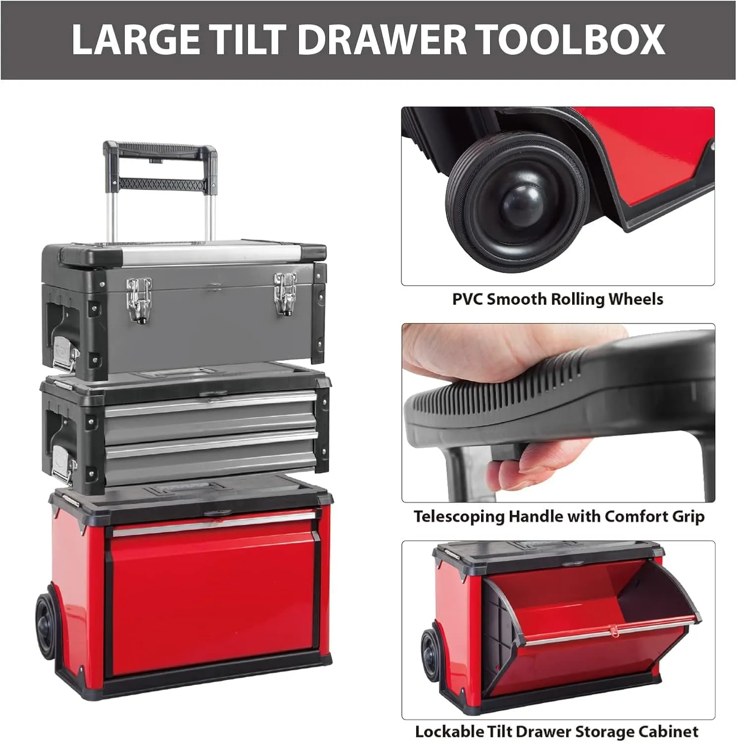 BIG RED TRJF-C305ABD-1 Garage Workshop Organizer: Portable Steel and Plastic Stackable Rolling Upright Trolley Tool Box