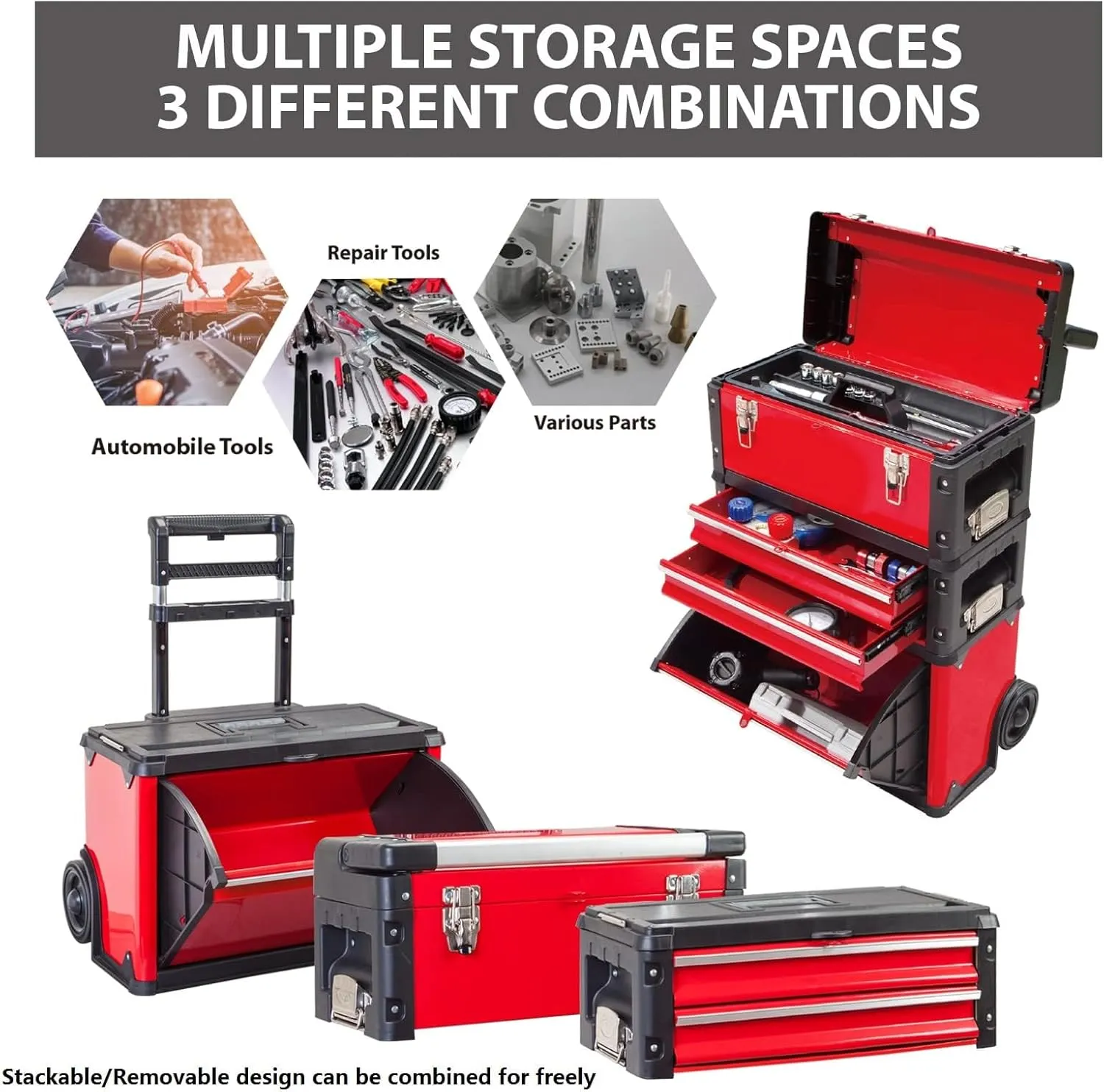 BIG RED TRJF-C305ABD-1 Garage Workshop Organizer: Portable Steel and Plastic Stackable Rolling Upright Trolley Tool Box