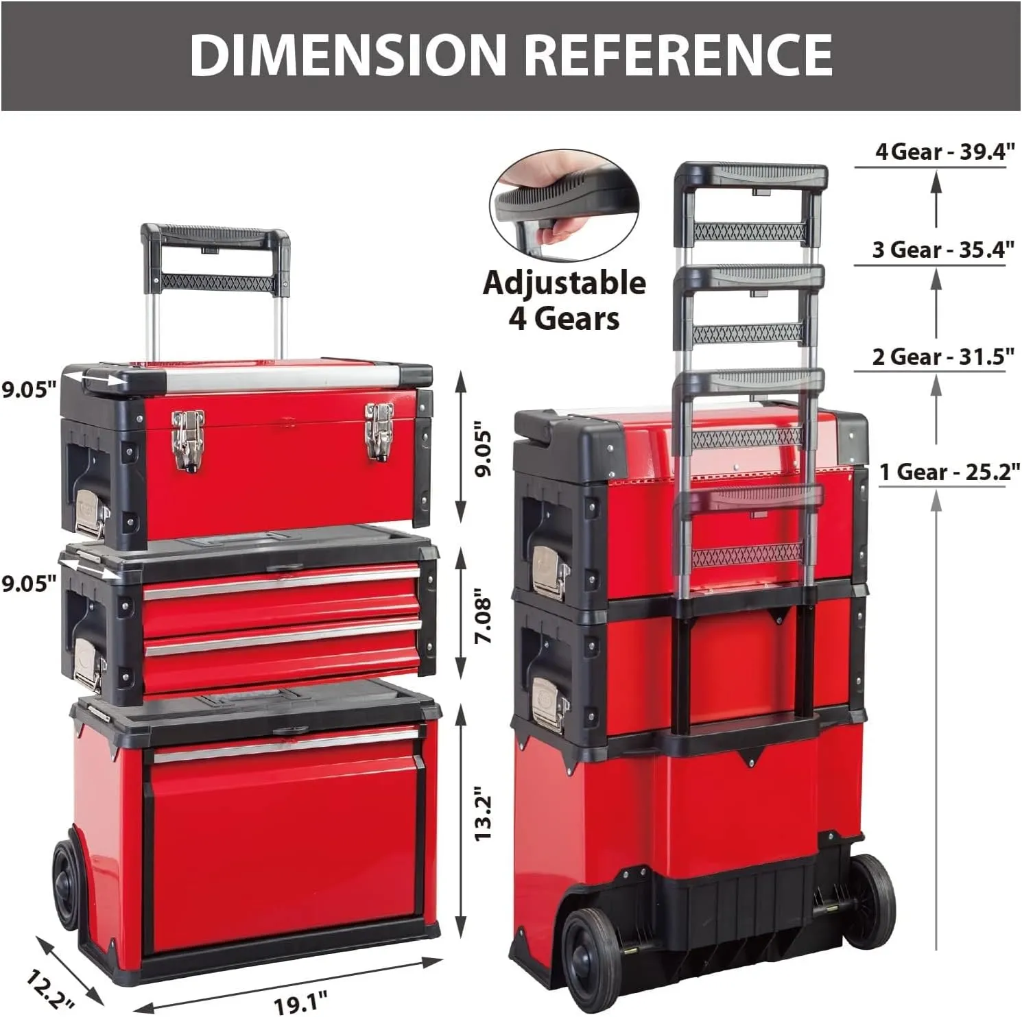 BIG RED TRJF-C305ABD-1 Garage Workshop Organizer: Portable Steel and Plastic Stackable Rolling Upright Trolley Tool Box