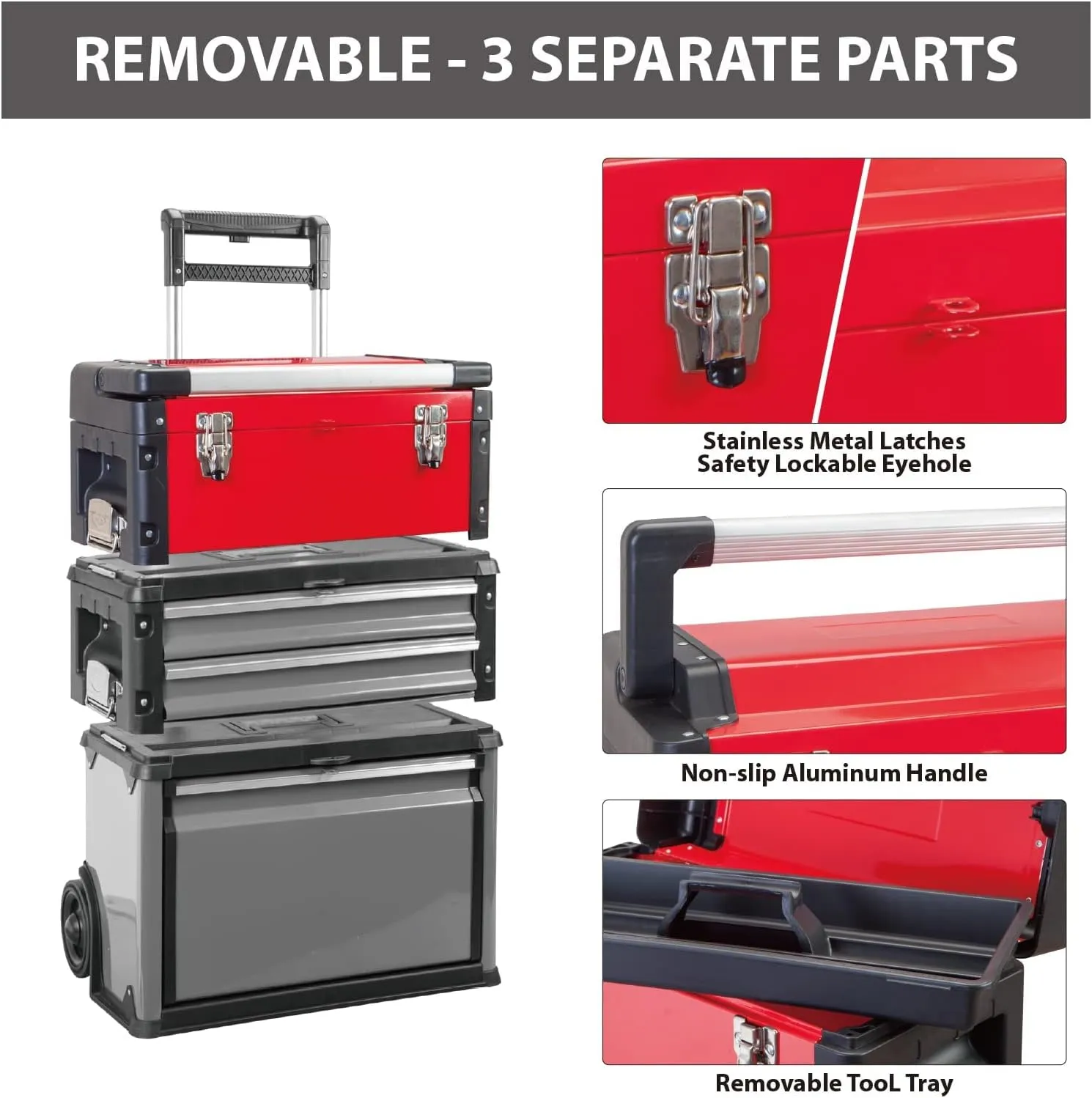 BIG RED TRJF-C305ABD-1 Garage Workshop Organizer: Portable Steel and Plastic Stackable Rolling Upright Trolley Tool Box