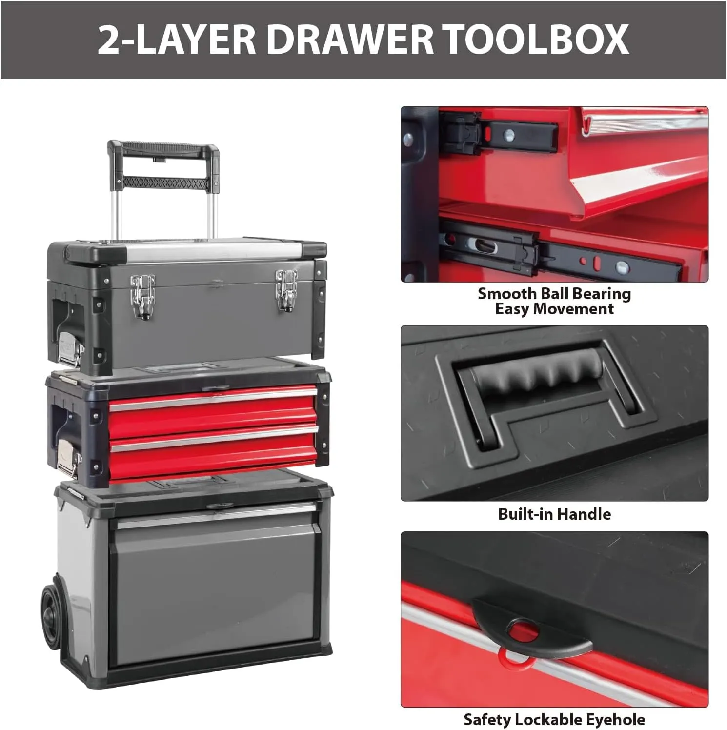 BIG RED TRJF-C305ABD-1 Garage Workshop Organizer: Portable Steel and Plastic Stackable Rolling Upright Trolley Tool Box