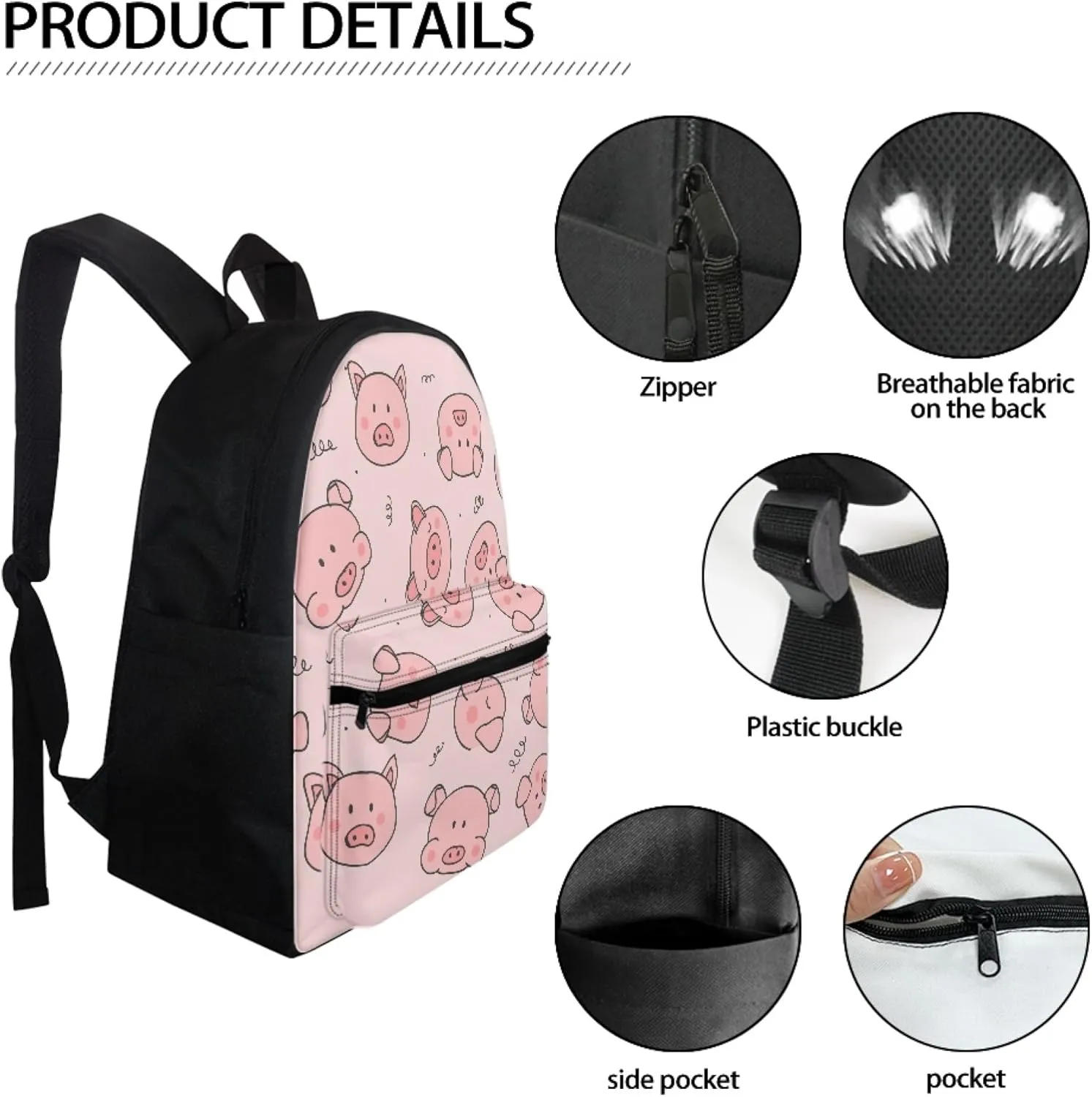 BIGCARJOB Children Backpacks Lovely Pig Print Casual Travel Waterproof School Book Bags Pink for Kids Girls