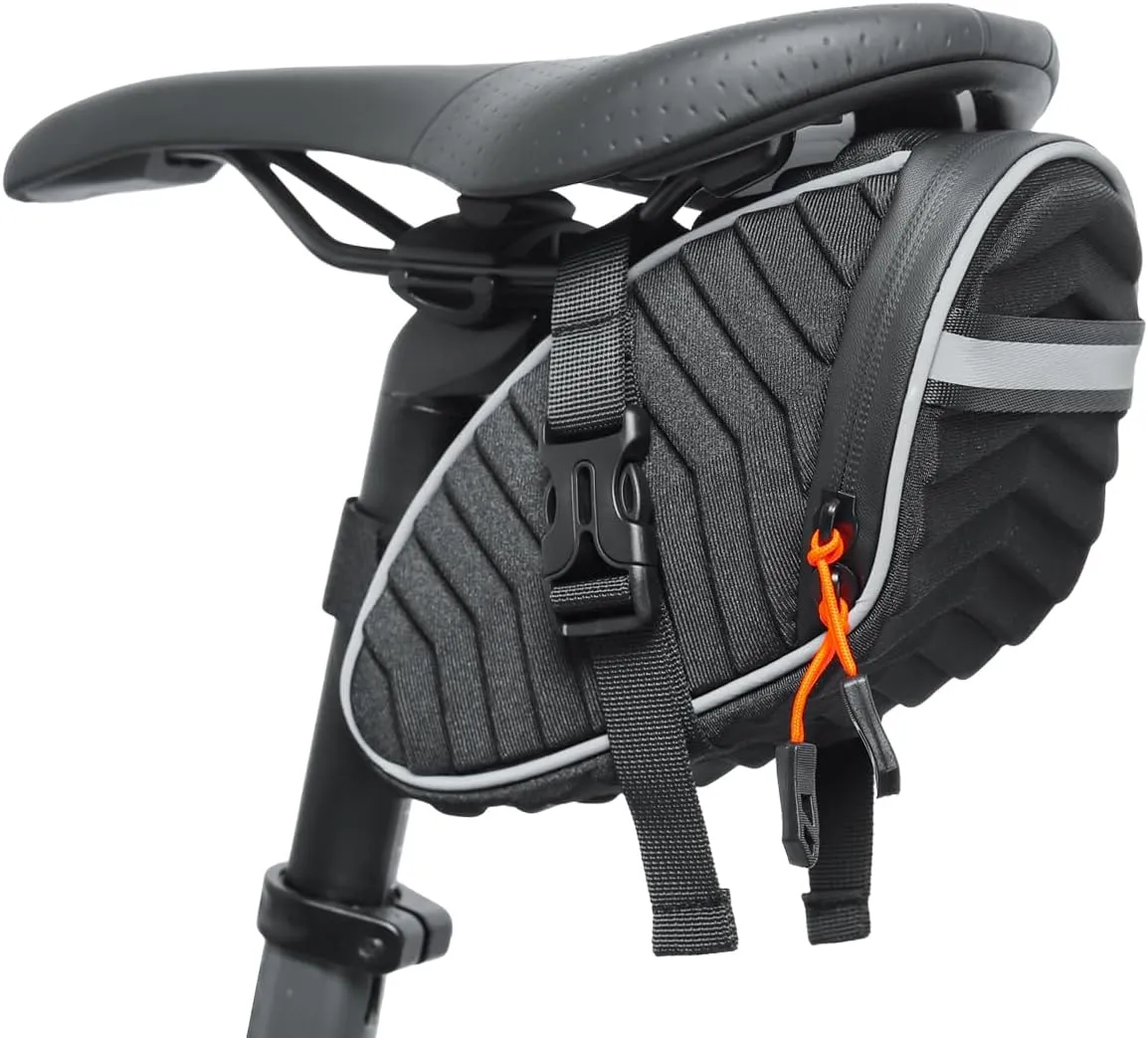 Bike Seat Bag, Bicycle Saddle Bag, 3D Shell Under Seat Cycling Seat Pack for Mountain Road Bikes Black