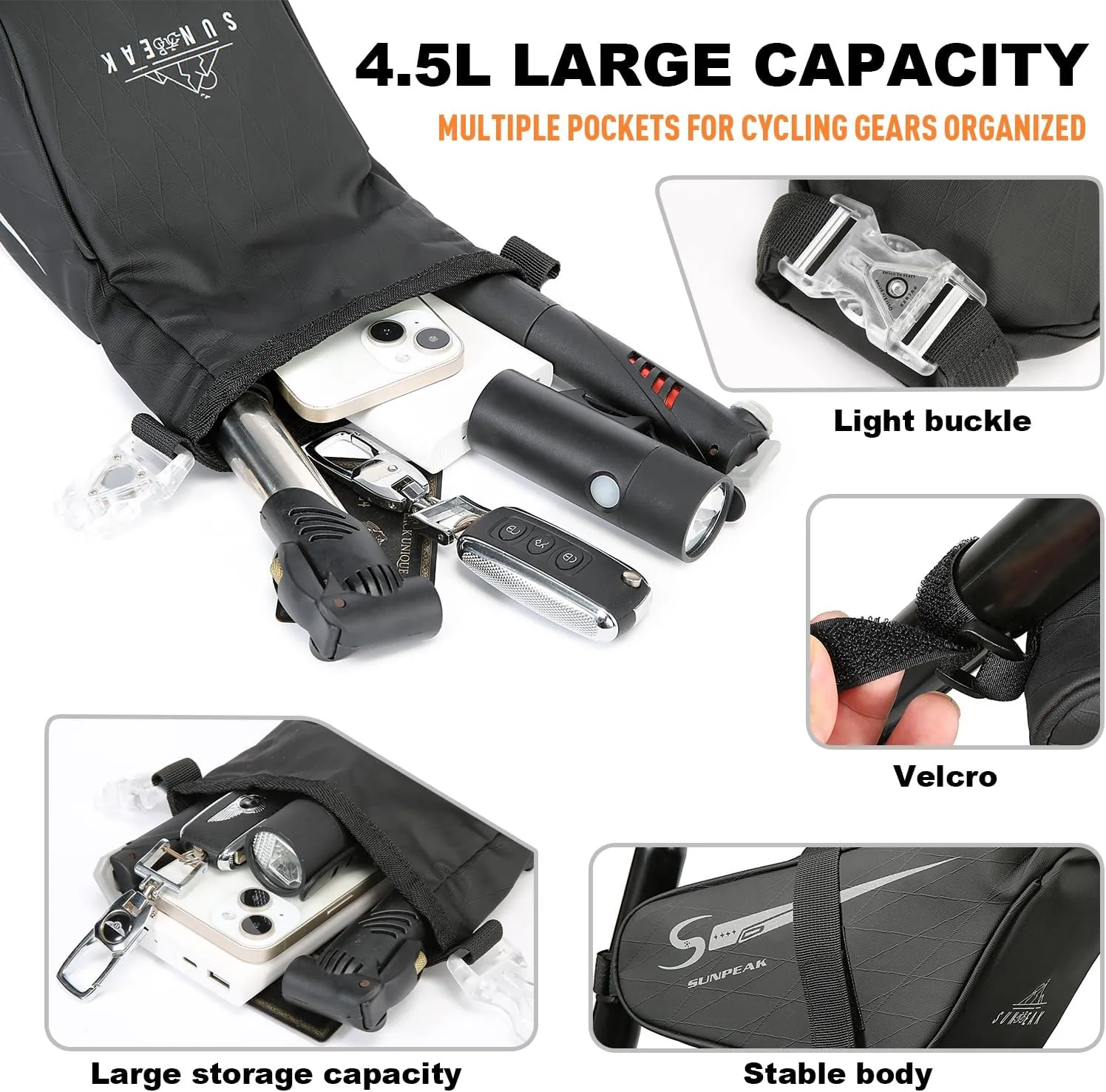 Bike Seat Bag Bicycle Saddle Bag Under Seat With tail light Waterproof Reflective Cycling Saddle Pack for Mountain Road Bikes Black