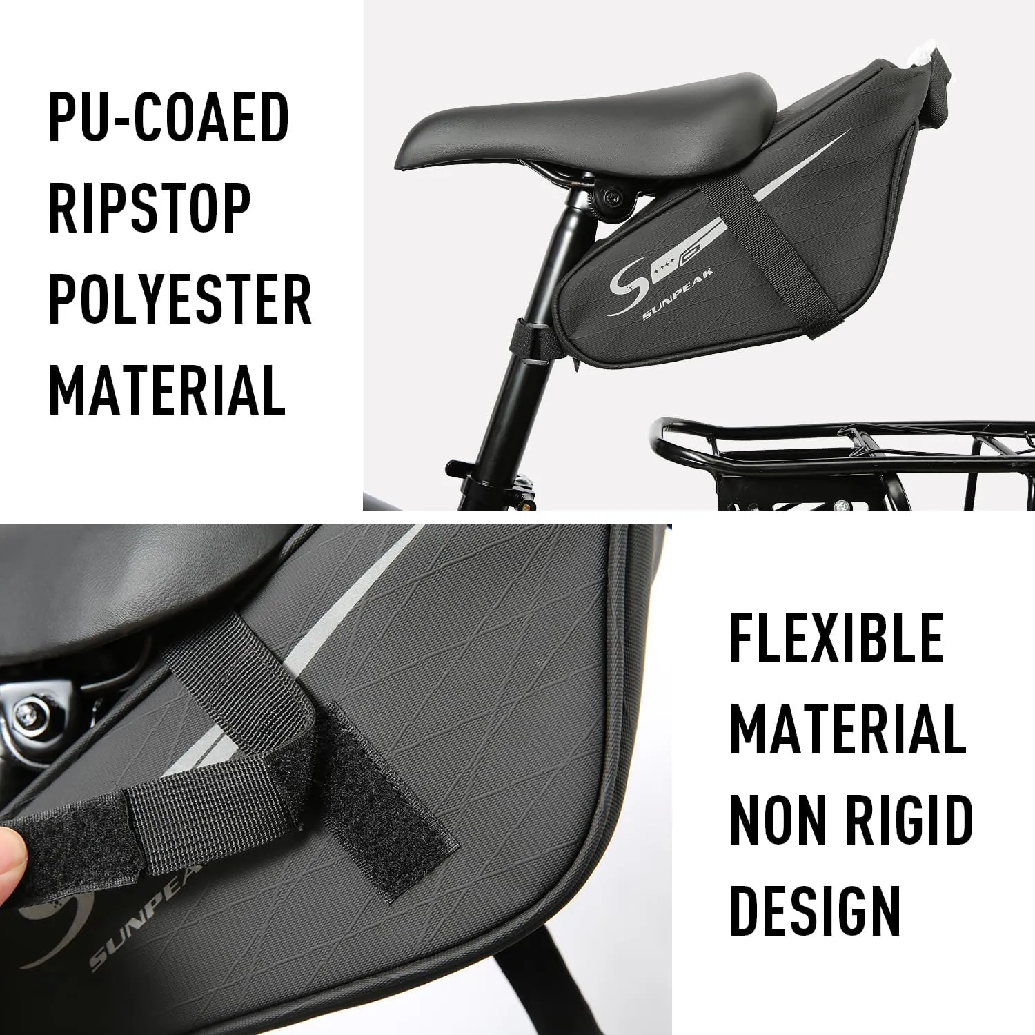 Bike Seat Bag Bicycle Saddle Bag Under Seat With tail light Waterproof Reflective Cycling Saddle Pack for Mountain Road Bikes Black
