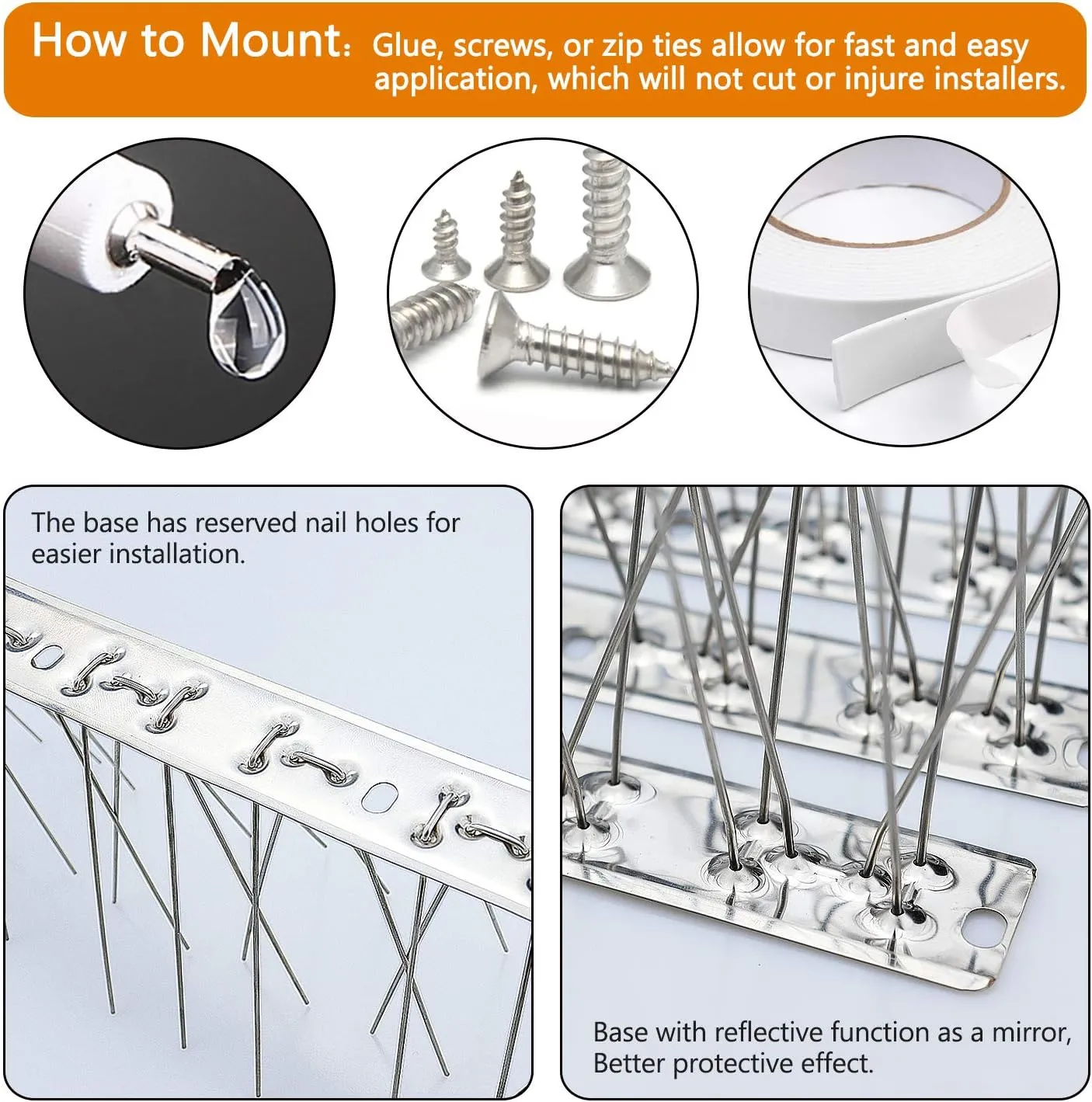 Bird Spikes for Pigeons 304 Stainless Steel Small Birds Anti Bird Spike Metal Bird Deterrent Spikes Fence Spikes Cover 25 Feet (23 Pack Uninstalled)