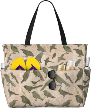 Birds Marble Relief Large Beach Tote Bag for Women Extra Large Capacity Waterproof Sandproof Pool Bag Suitable for Swimming Pool Gym Travel
