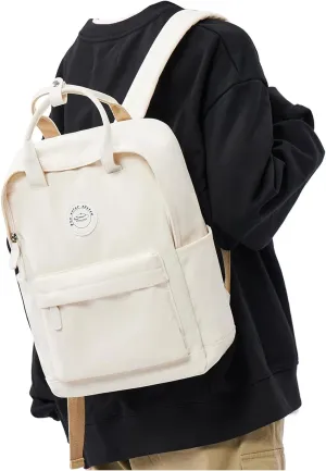 BJLFS White School Backpack for Girls Boys,Waterproof Bookbag for Women Men, College Student School Bag, Lightweight Travel Rucksack Casual Daypack,Laptop Backpacks