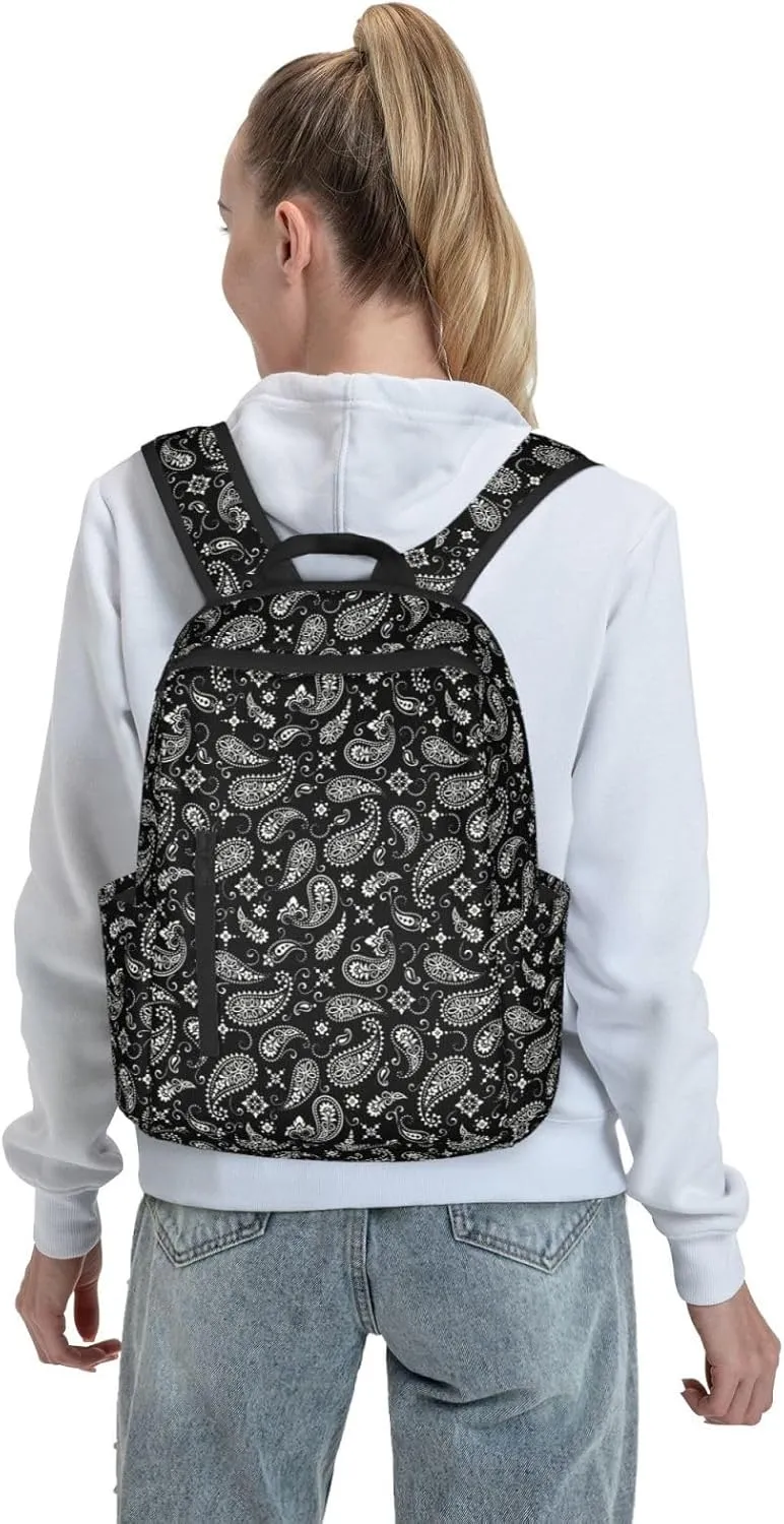 Black And White Paisley backpack bookbags casual laptop lightweight bag travel laptop daypack