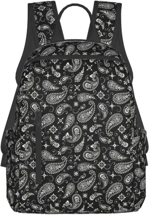 Black And White Paisley backpack bookbags casual laptop lightweight bag travel laptop daypack