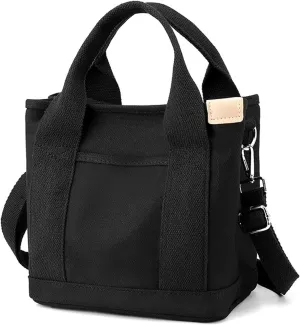 Black Bags for Women Canvas Tote Bag Compartments Everything Capacity Multipocket Handbag Purse Crossbody Shoulder Bag