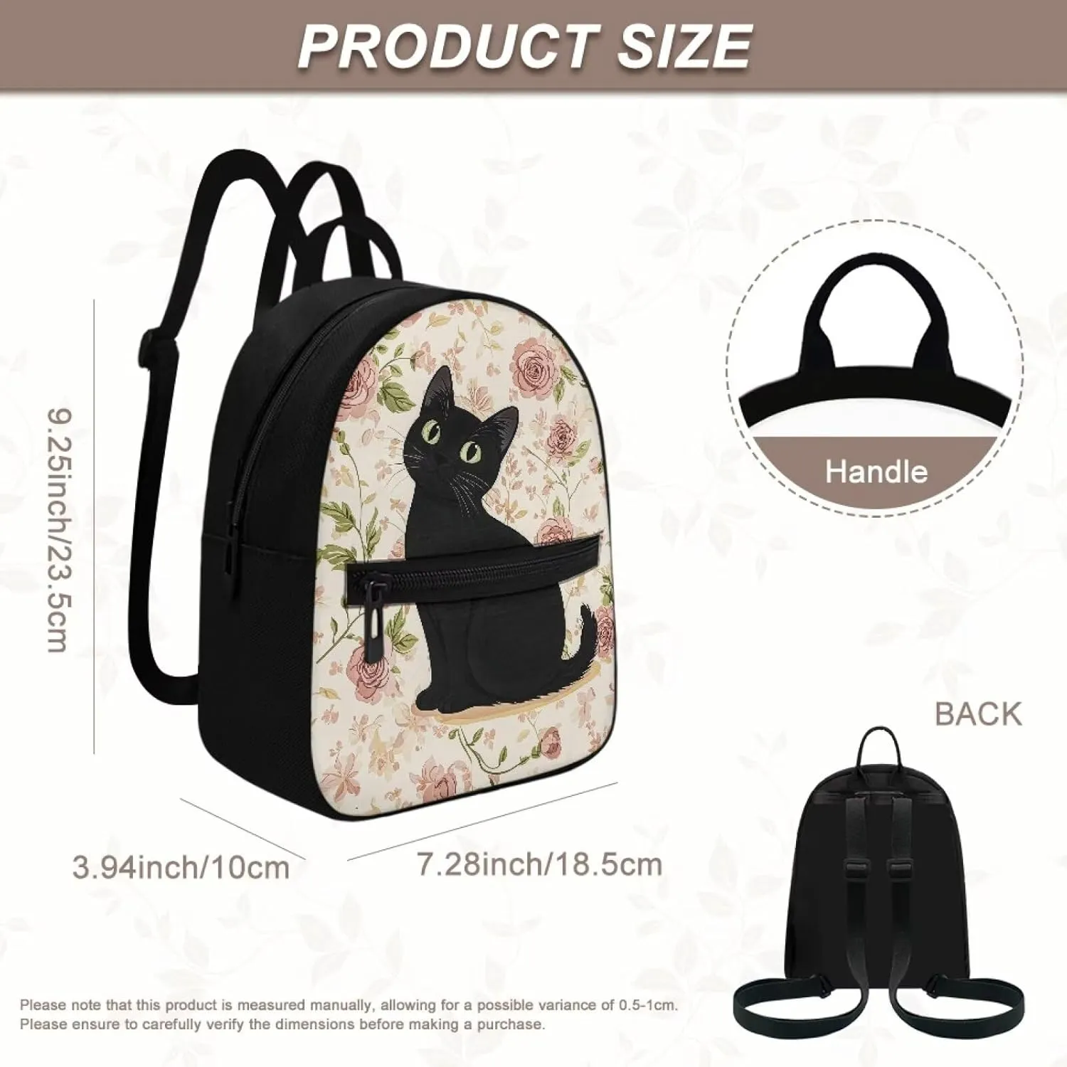 Black Cat Rose Small Backpack Purse for Women Lightweight Casual Daypack Mini Daypack Backpack for Women Men Stylish Rucksack Travel Hiking Bag