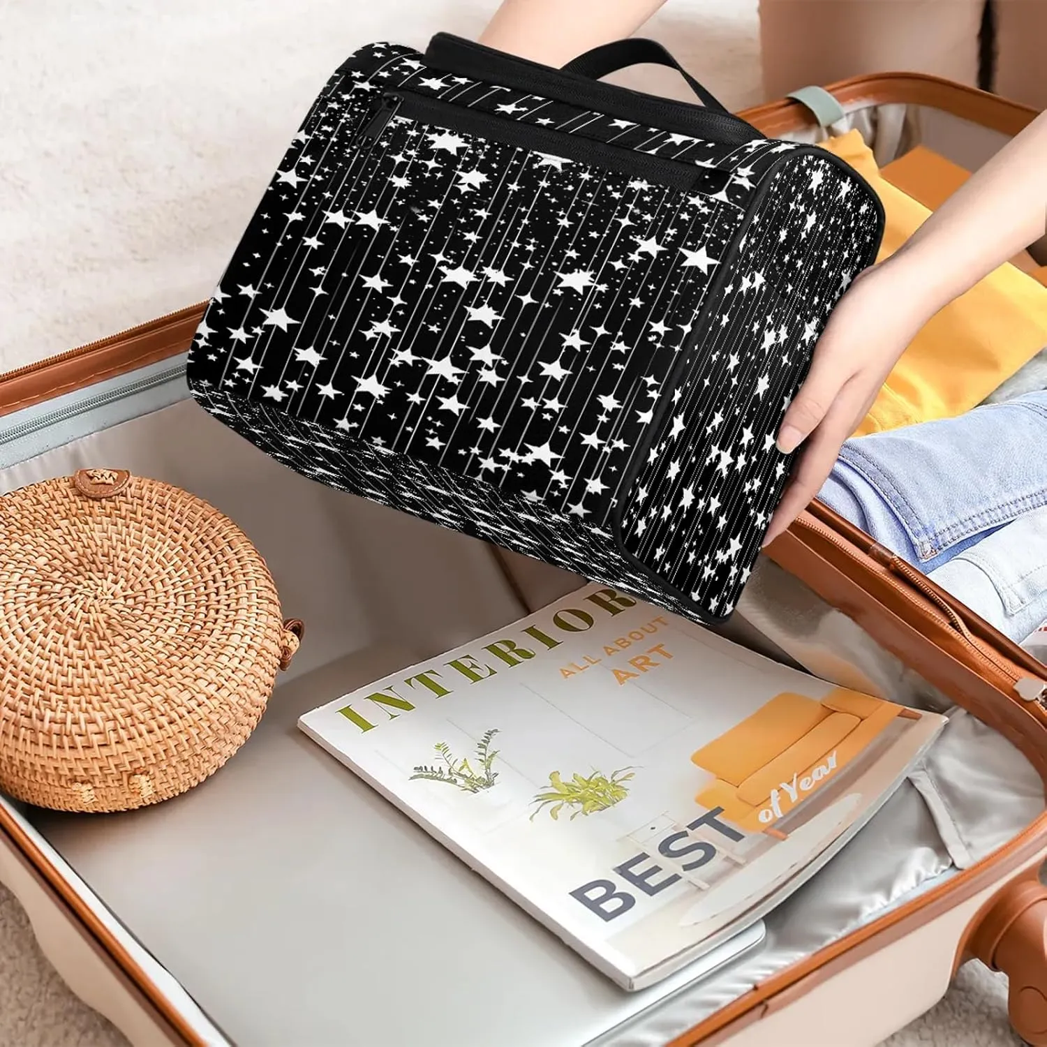 Black Star Large Makeup Bag Travel Make Up Organizer for Women Girls Cosmetic Bag Organizer With Handle