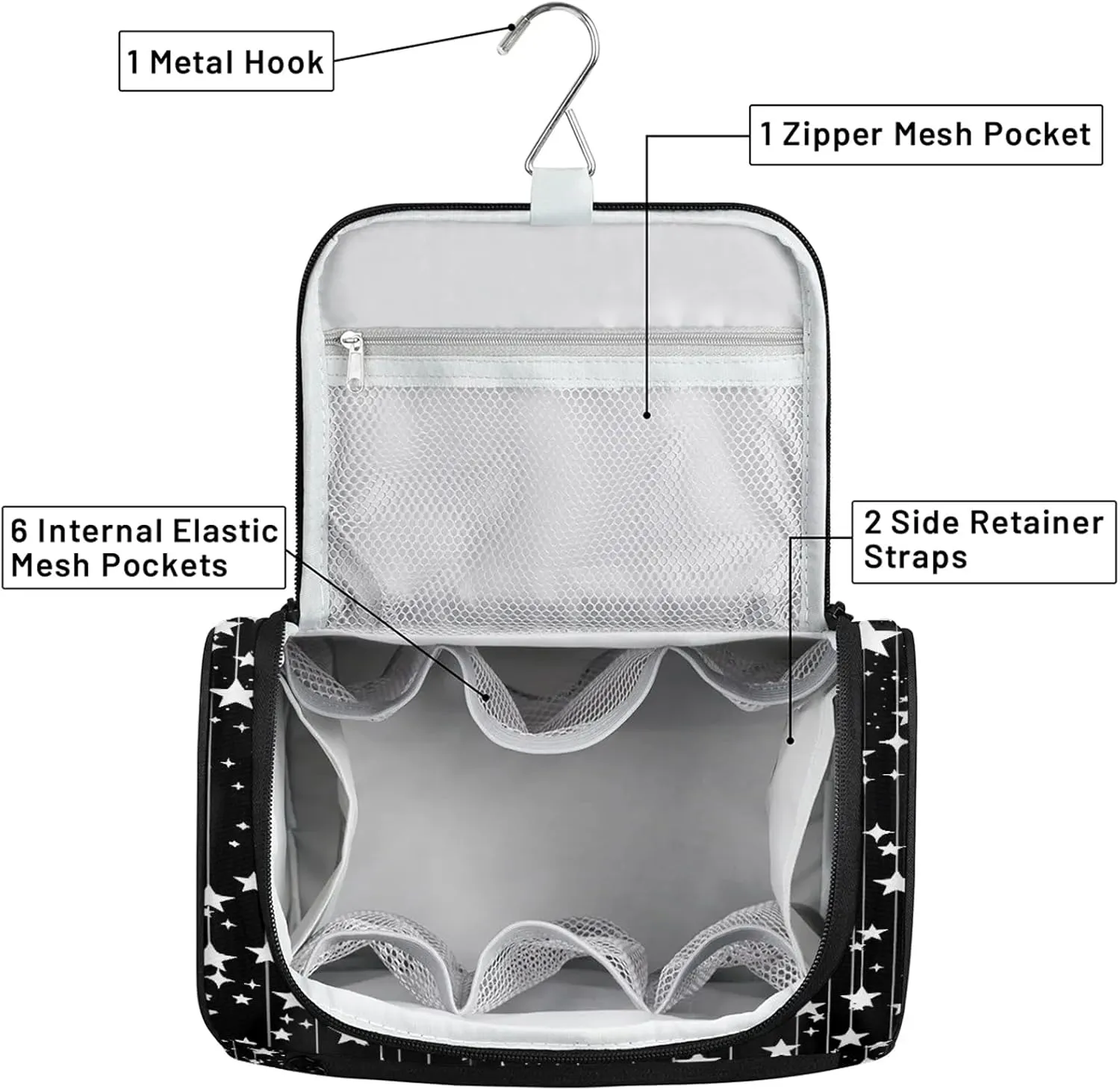 Black Star Large Makeup Bag Travel Make Up Organizer for Women Girls Cosmetic Bag Organizer With Handle