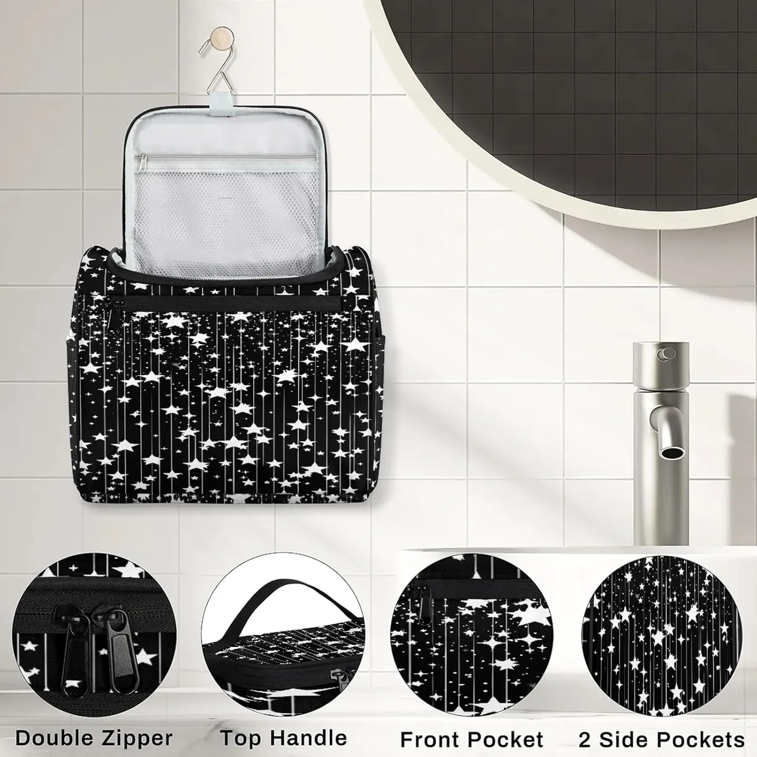 Black Star Large Makeup Bag Travel Make Up Organizer for Women Girls Cosmetic Bag Organizer With Handle