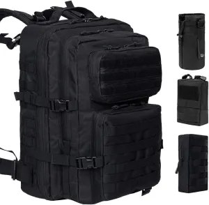 Black Tactical Backpack for Men, Military Backpack, Molle Backpack, 42L, Waterproof, Large Army 3 Day Assault Pack (Black-4pack)