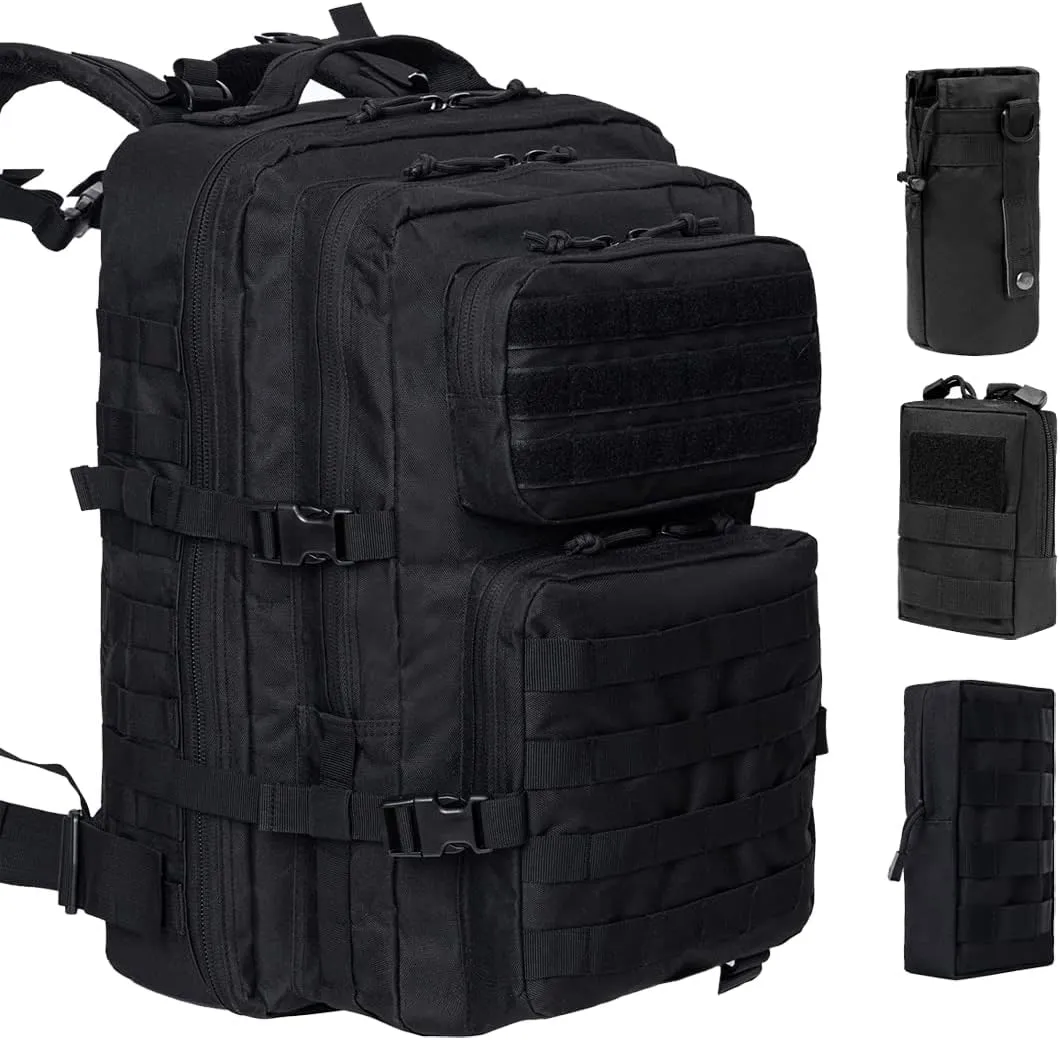 Black Tactical Backpack for Men, Military Backpack, Molle Backpack, 42L, Waterproof, Large Army 3 Day Assault Pack (Black-4pack)