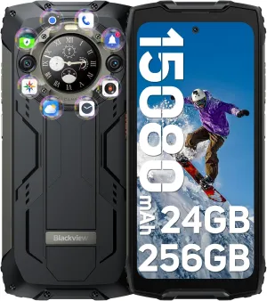 Blackview Phone BV9300Pro 24GB 256GB, Rugged phone 6.7“ 120Hz with 1.32" Customizable Secondary Screen, 15080mAh Battery 64MP 32MP 8MP Camera, 100LM Flashlight, Android 13 Helio G99,Fingerprint ID/NFC