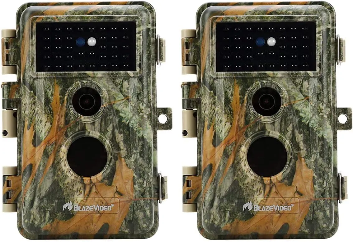 BLAZEVIDEO 2-Pack Game & Trail Camera 48MP 1296P MP4 Video No Glow Night Vision Motion Activated IP66 Waterproof 0.3 Trigger Speed for Hunting Wildlife & Home Surveillance