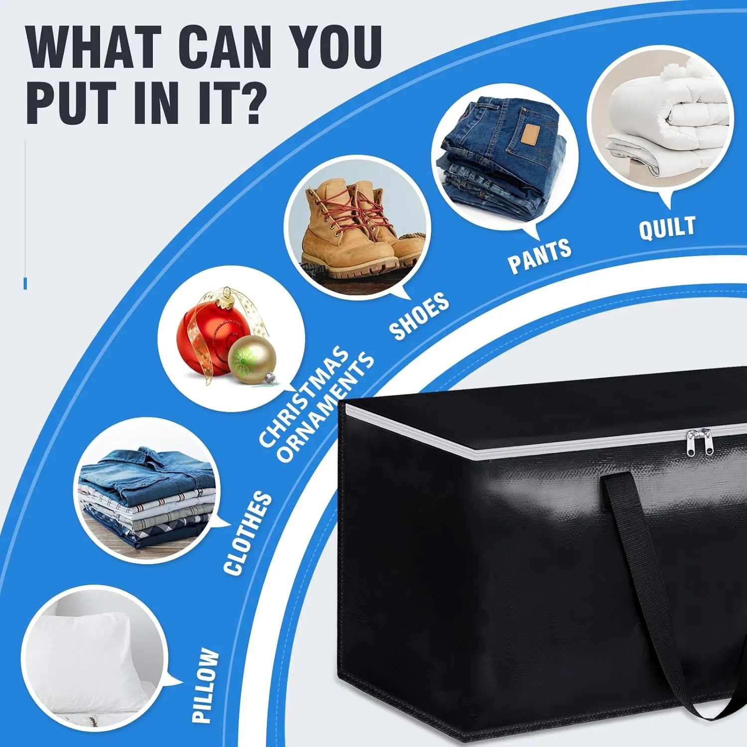 BlissTotes Moving Bags, Heavy Duty Moving Boxes with Zippers Top and Sturdy Handles, Storage Bags for Space Saving and Packing, Collapsible Moving Supplies, Storage Totes (125L, 4-Pack, Black)