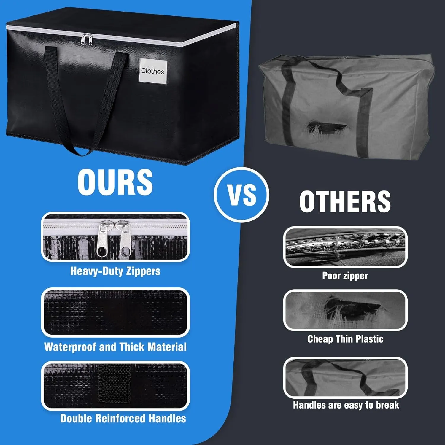 BlissTotes Moving Bags, Heavy Duty Moving Boxes with Zippers Top and Sturdy Handles, Storage Bags for Space Saving and Packing, Collapsible Moving Supplies, Storage Totes (125L, 4-Pack, Black)