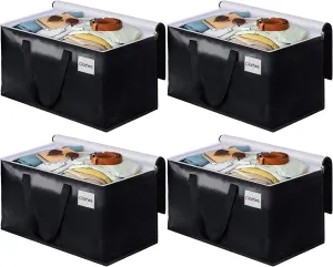 BlissTotes Moving Bags, Heavy Duty Moving Boxes with Zippers Top and Sturdy Handles, Storage Bags for Space Saving and Packing, Collapsible Moving Supplies, Storage Totes (125L, 4-Pack, Black)