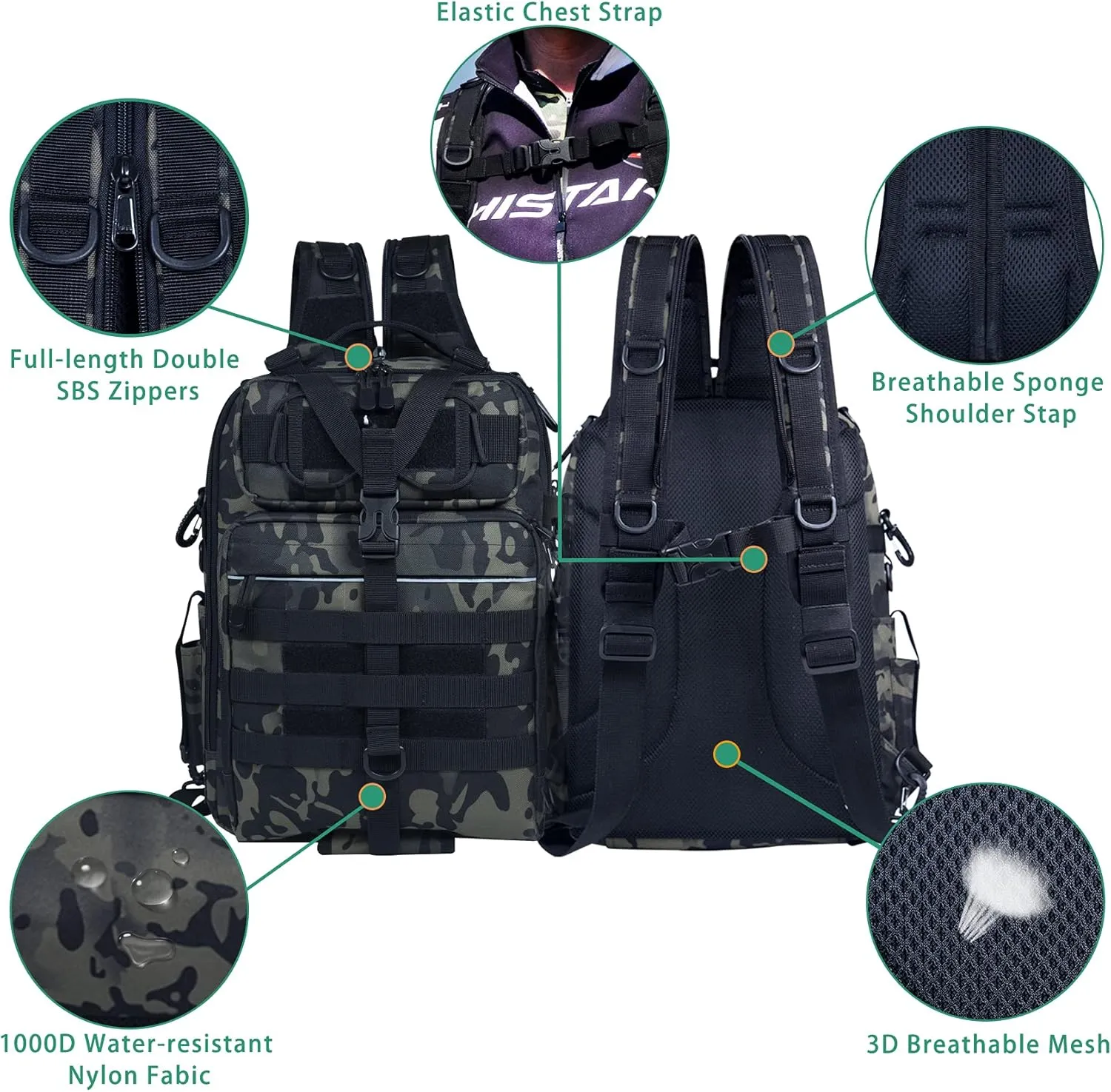 BLISSWILL Outdoor Tackle Bag - Large Water-Resistant Fishing Backpack