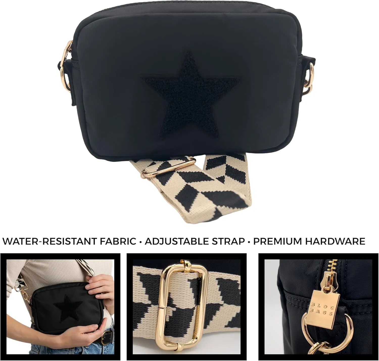 BLOC Bags Crossbody Bags for Women Purse Designer Shoulder Handbag with Zippers, Internal Zipper Pocket, and Wide Strap