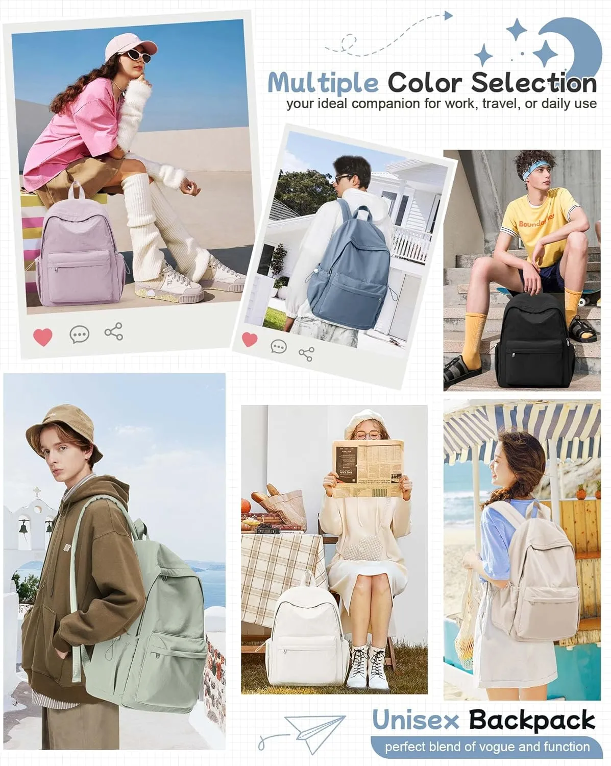 Blue Backpack for School Women Girls, Waterproof Bookbag Cute High School Backpack for Men Teen Boys, Lightweight Travel College Mochilas Escolares para Casual Daypack Rucksack