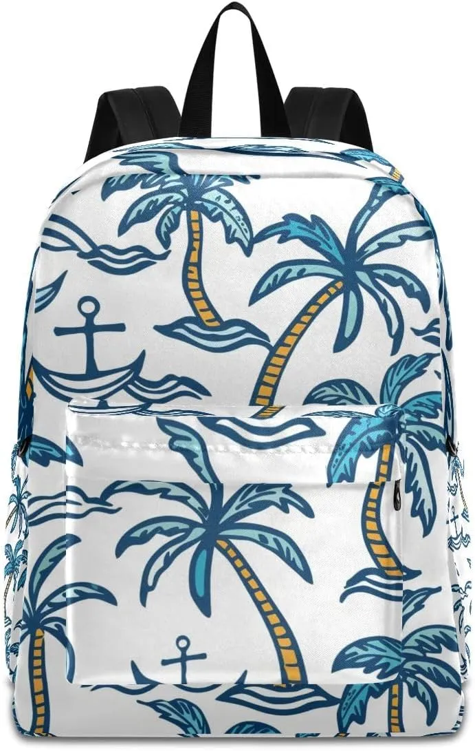 Blue Coconut Palm Spear Backpack, Travel Rucksack Lightweight School Bookbag Daypack for Adults Teen Students Boys Girls