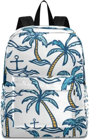 Blue Coconut Palm Spear Backpack, Travel Rucksack Lightweight School Bookbag Daypack for Adults Teen Students Boys Girls