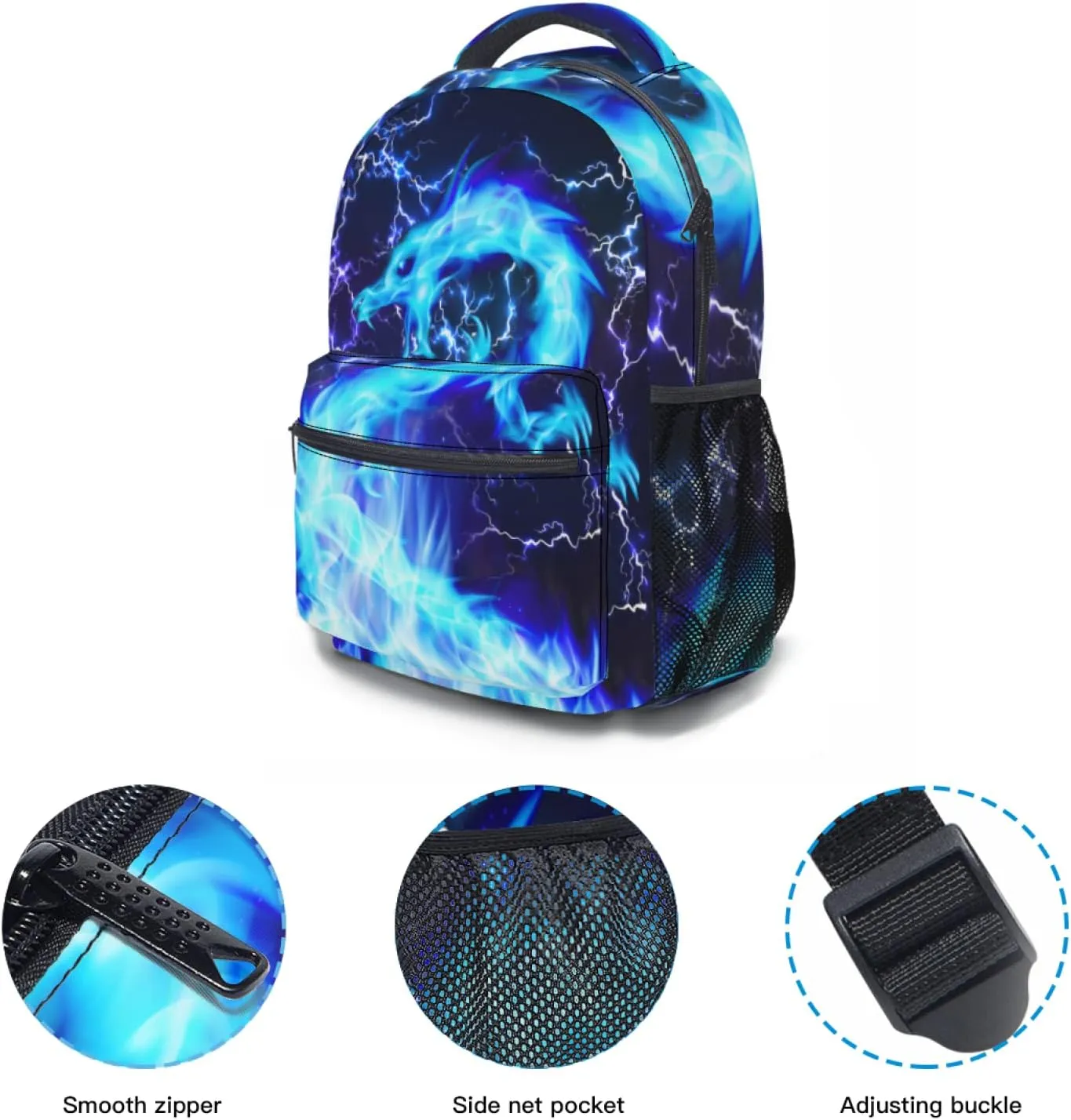Blue Dragon Backpack Cool Lighting Bookbag for Kids Teen Girls Boys Back to School Gifts for 2nd 3rd 4th 5th 6th Grade