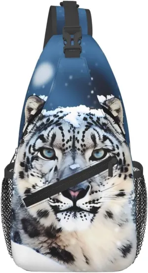 Blue eyed snow leopard Crossbody Bags for Men Women Fashion Sling Backpack Casual Chest Bag Travel Hiking Daypack
