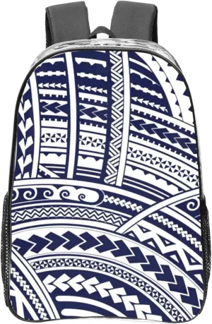 Blue Polynesian Maori Tribal Pattern Print Unisex Transparent Backpack PVC Clear Bag Large Compartment Side Pocket Daily Use