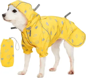 Blueberry Pet 18" Reflective Cloud Prints Lightweight Waterproof Dog Raincoat with Hood & Harness Hole, Sunflower Yellow, Outdoor Rain Gear Jacket 2 Legs for Large Dogs