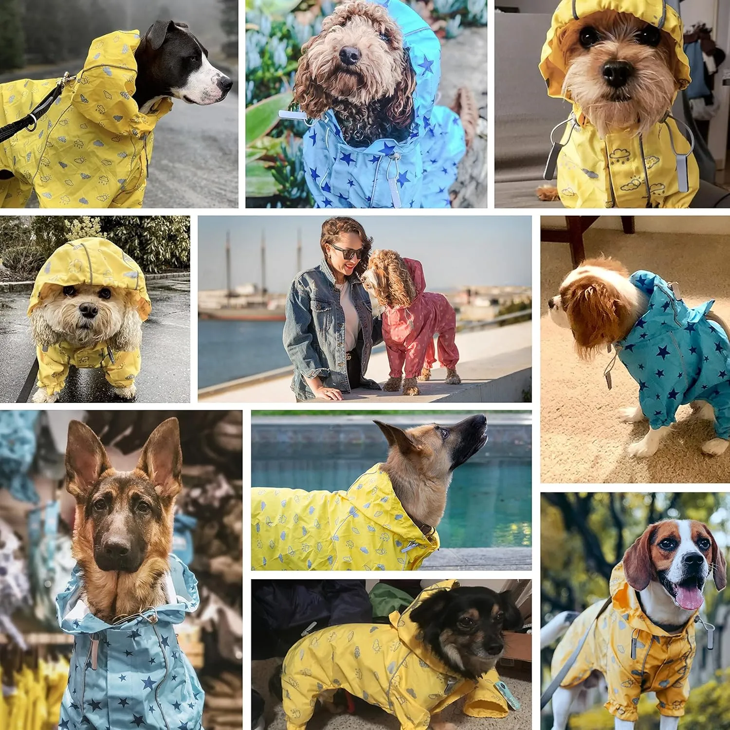 Blueberry Pet 20" Heart Prints Lightweight Reflective Waterproof Dog Raincoat with Hood & Harness Hole, Pink, Outdoor Rain Gear Jacket 2 Legs for Large Dogs