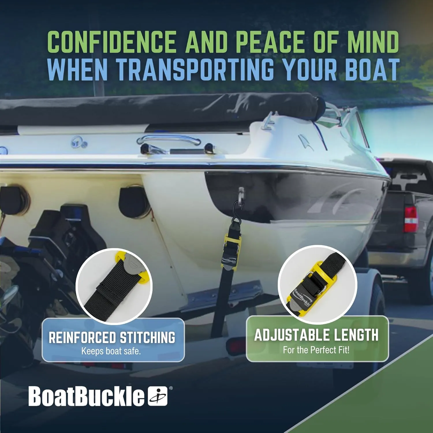 BoatBuckle Pro Series Kwik-Lok Transom Tie-Down, (Pack of 2) - 2-Inch x 2-Feet