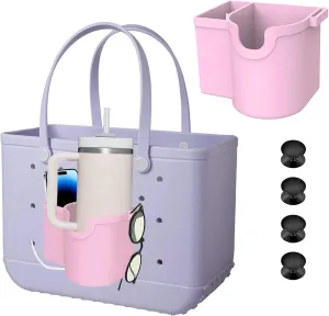 Bogg Bag Accessories, Bogg Bag Cup Holder, with Silicone Cup Holder, Phone Holder and Sunglasses Holder, Waterproof and Sandproof for Small Bogg Bag & XL Bogg Bag (Pink), 5.23x3.97x4.01inch