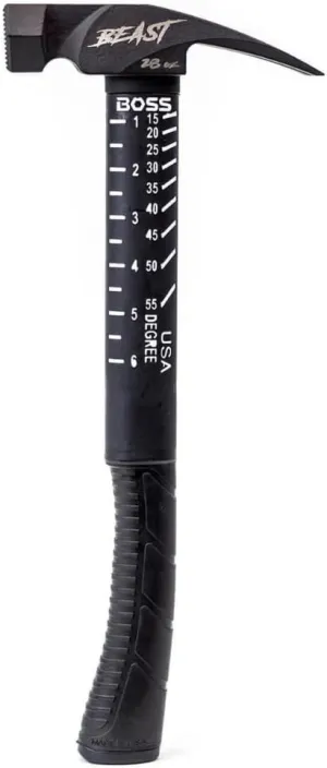 Boss Hammer Premium 4340 Steel Beast Hammer with Tough, Shock-Absorbing Poly-Fiberglass Handle - 28 oz, Cerakote Finish, Milled Face, No-Slip Grip - Made in the USA - BH28STPFM