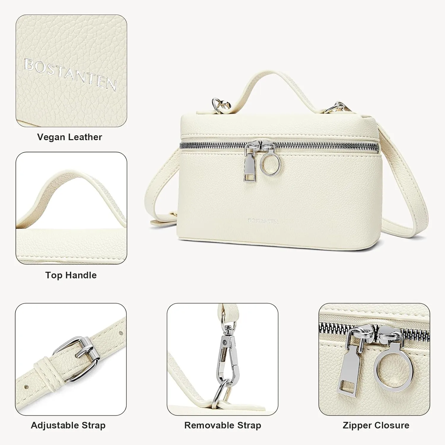BOSTANTEN Vegan Leather Satchel Bag Quilted Crossbody Purses for Women Small Tote Shoulder Handbags with Detachable Strap