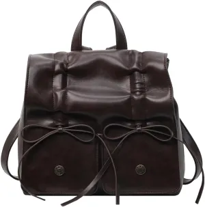 Bow Tie Vintage Backpack for Women,PU Leather Travel Rucksack Metal Chain Y2K Handbag Double Shoulder Bag