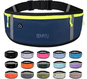 BOYATU Running Belt, Waist Pack - Workout Fanny Pack, Slim Runner Belt with Phone Holder, Blue 2, Waterproof, Adjustable