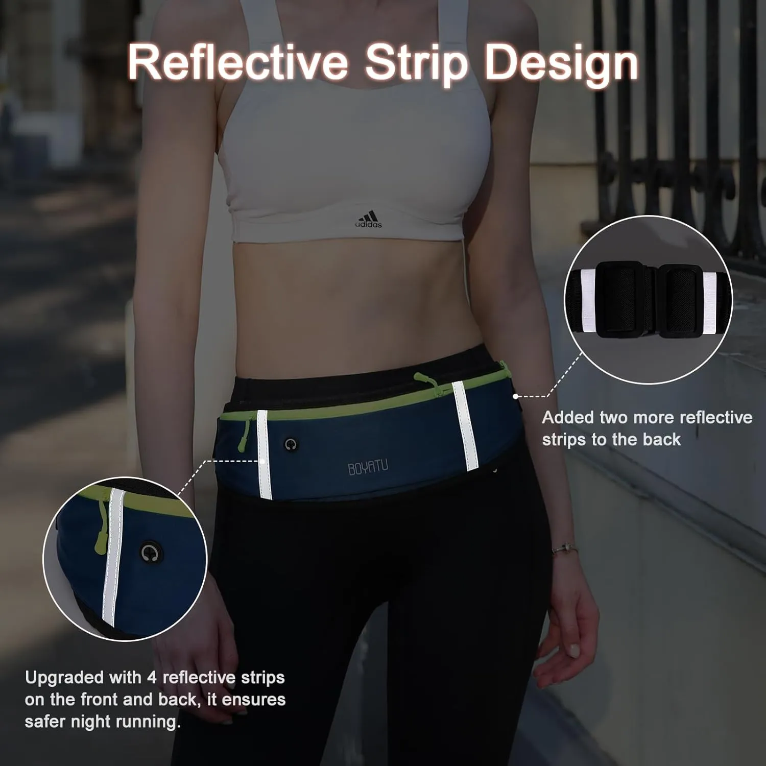 BOYATU Running Belt, Waist Pack - Workout Fanny Pack, Slim Runner Belt with Phone Holder, Blue 2, Waterproof, Adjustable