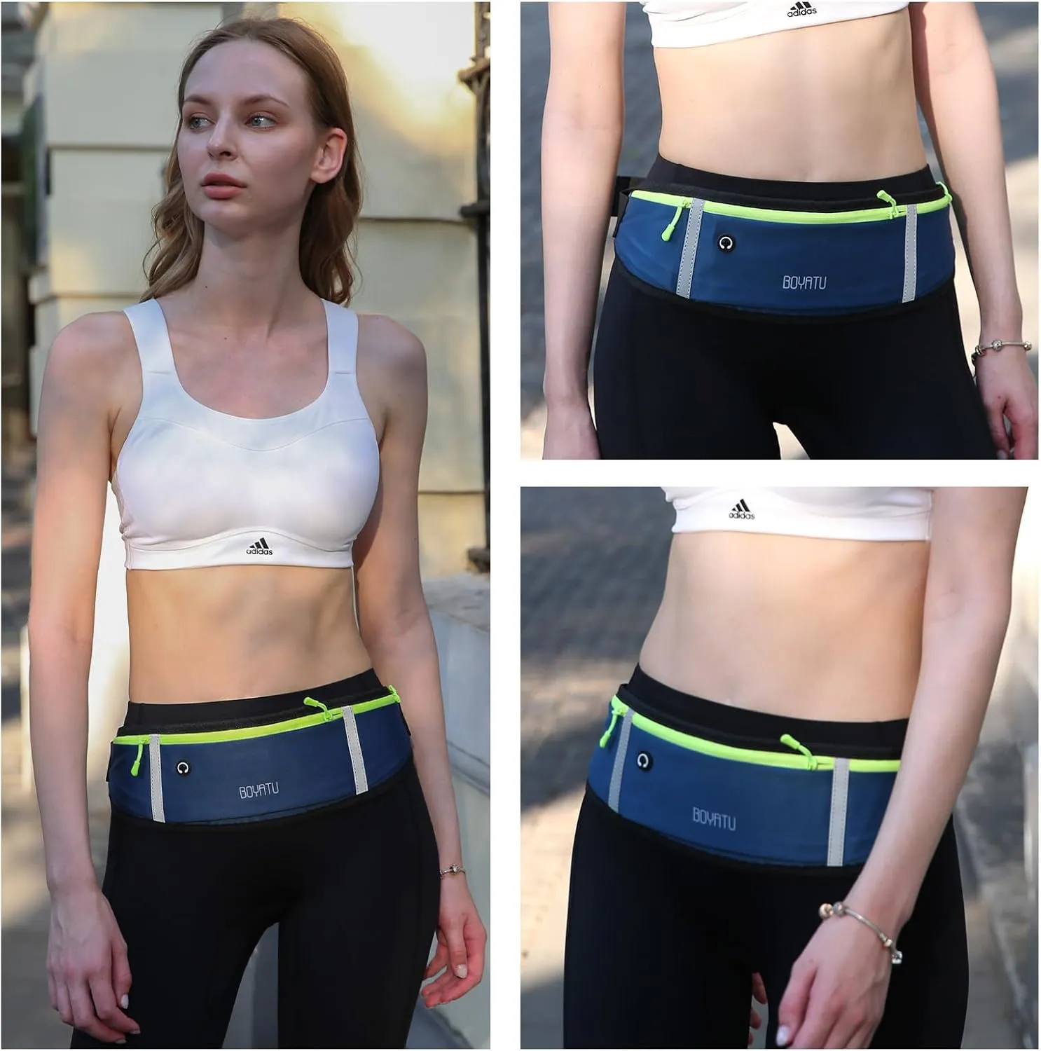 BOYATU Running Belt, Waist Pack - Workout Fanny Pack, Slim Runner Belt with Phone Holder, Blue 2, Waterproof, Adjustable