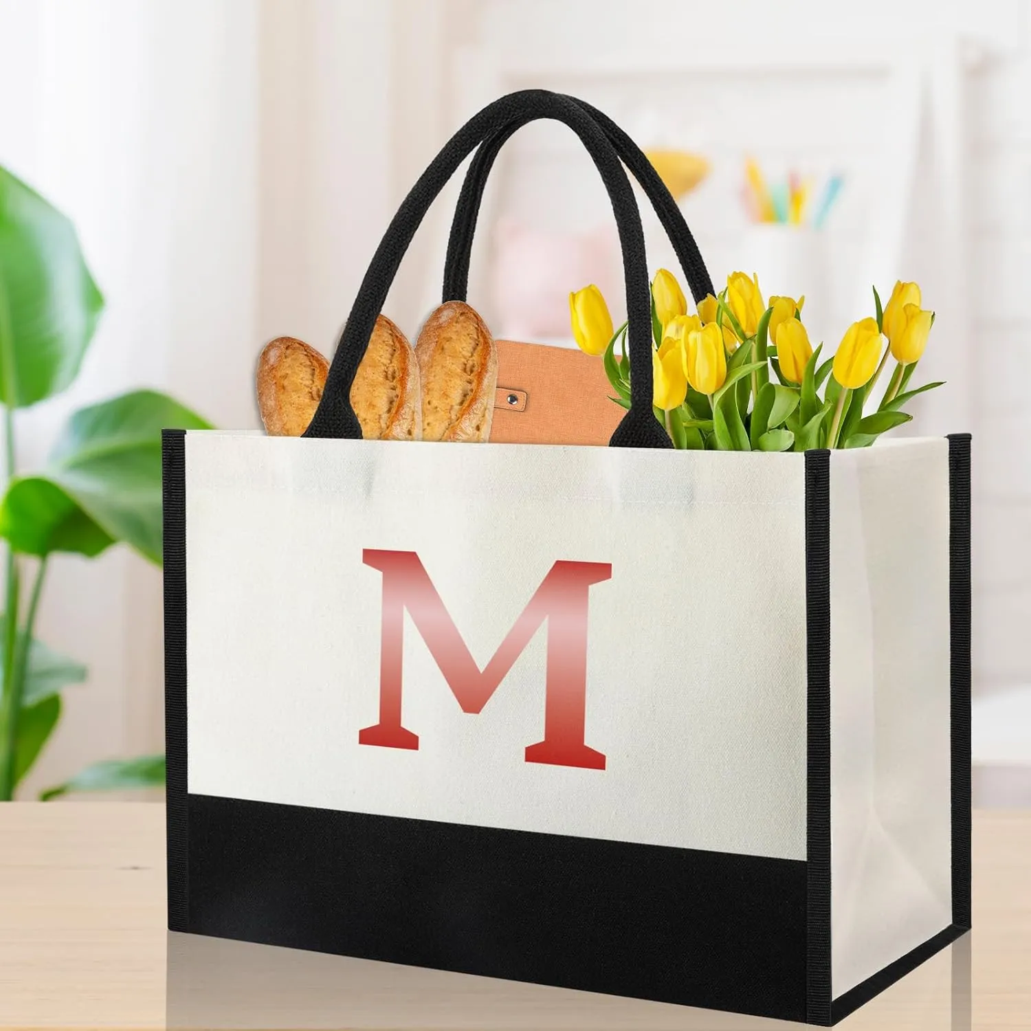 Bridal Shower Gift Bags For Bride To Be, Bridesmaid Gifts Tote Bag For Wedding Day For Junior Bridesmaid, Bachelorette Gifts For Bridesmaids, Bridesmaid Thank You Gifts Bag Tote-Letter M