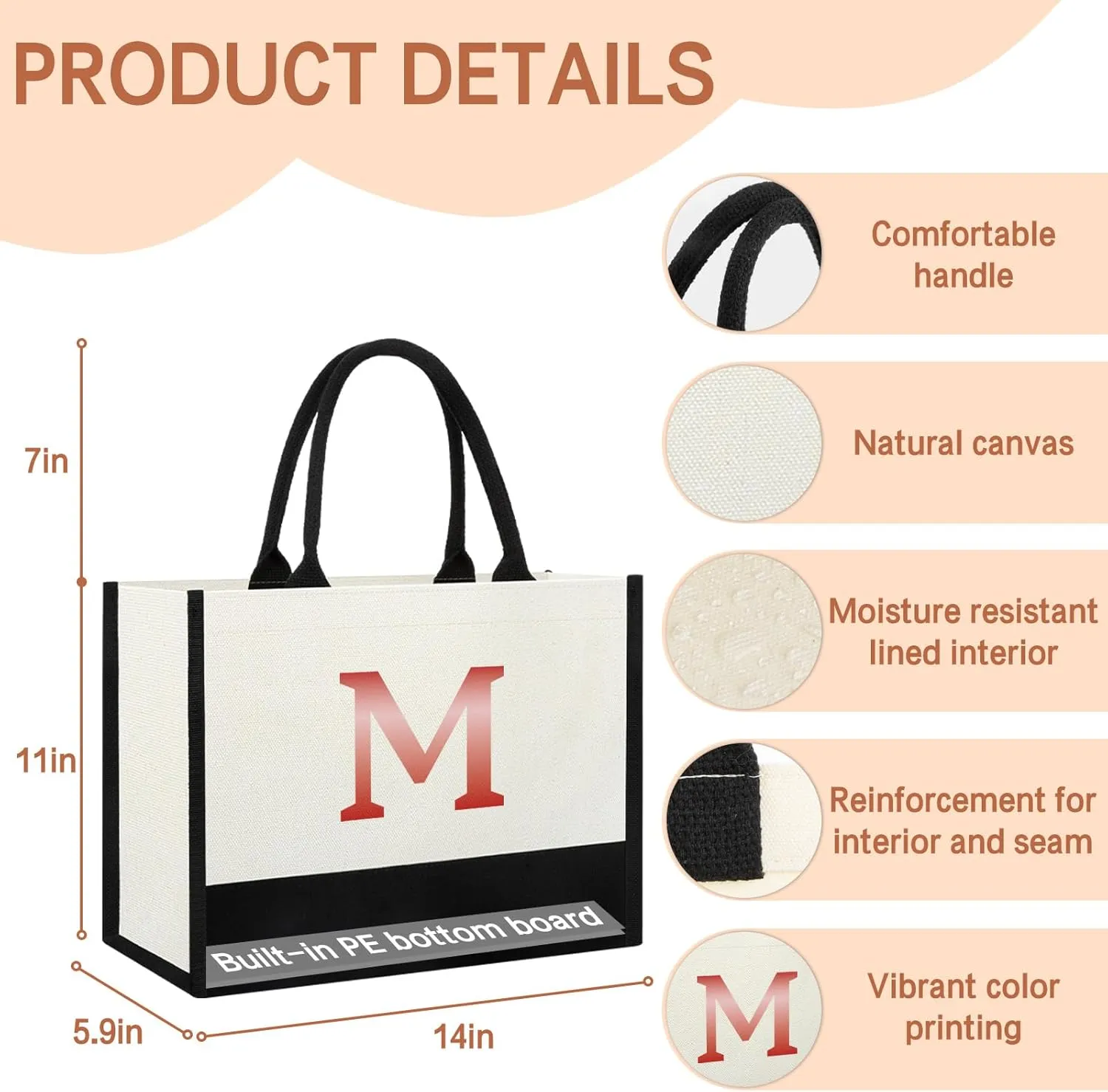 Bridal Shower Gift Bags For Bride To Be, Bridesmaid Gifts Tote Bag For Wedding Day For Junior Bridesmaid, Bachelorette Gifts For Bridesmaids, Bridesmaid Thank You Gifts Bag Tote-Letter M